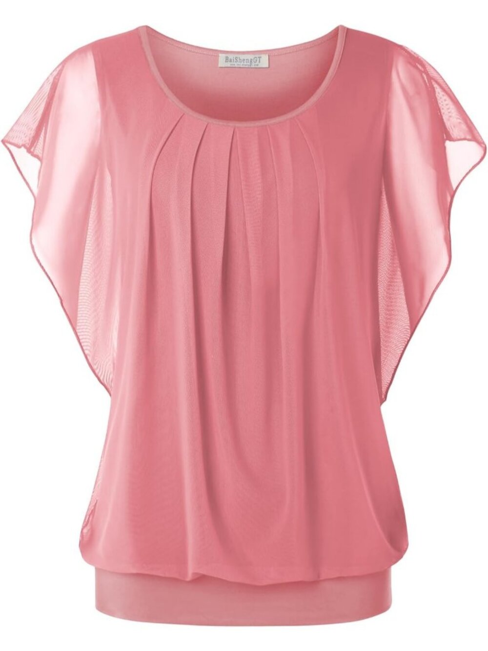 Women's Light Pink Summer Tops Flutter Short Sleeve Casual Blouses Shirts